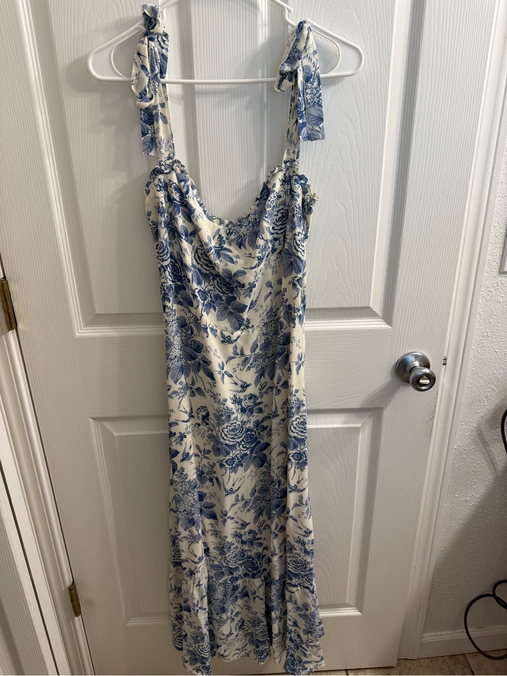 Reformation Nikita White Blue Floral Tie-Strap Dress